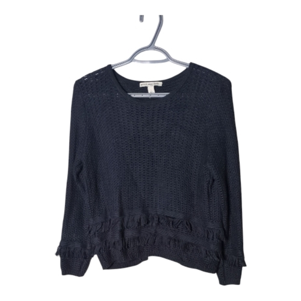 Cotton by Autumn Cashmere Knit Black‎ Fringe Sweater Split Back Size Small